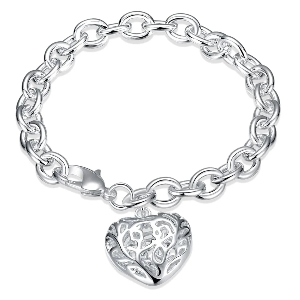 Silver-Plated Cutout Heart Charm Bracelet