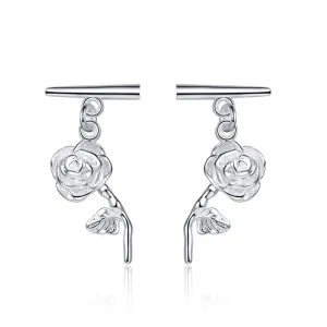 Silver-Plated Rose Bar Drop Earrings