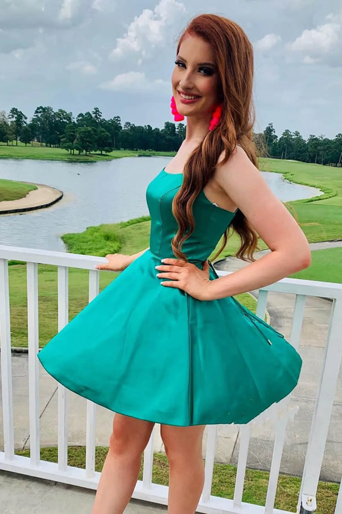 Simple A Line Spaghetti Straps Green Satin Short Prom Homecoming Dress, Short Green Formal Graduation Evening Dress A1658