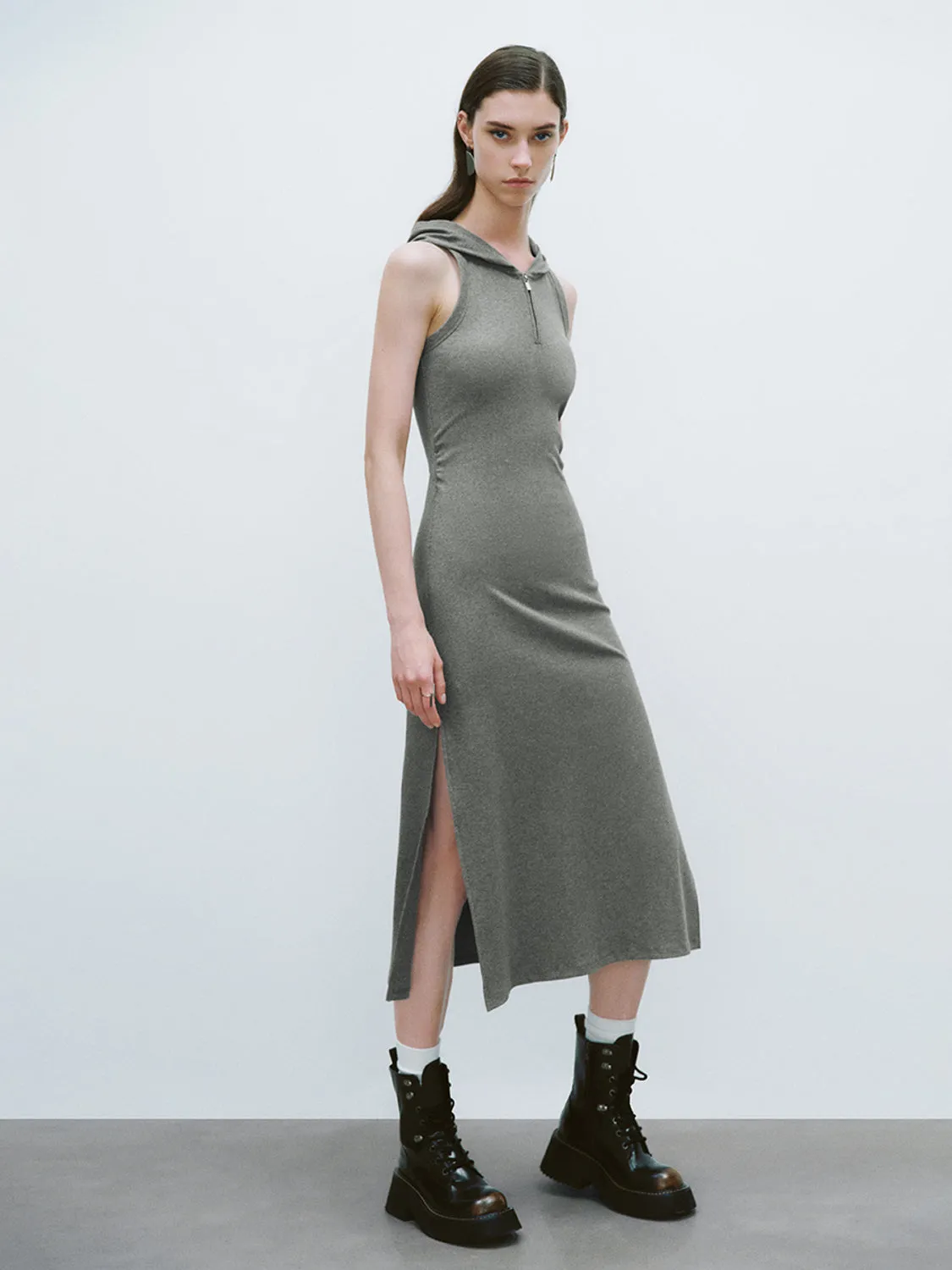 Sleeveless Hoodie Skinny-Fit Dresses