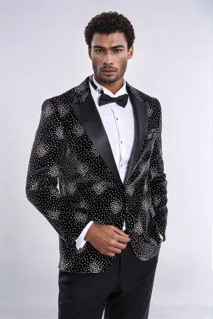 Slim Fit Dot Patterned Black Men Prom Blazer - Wessi