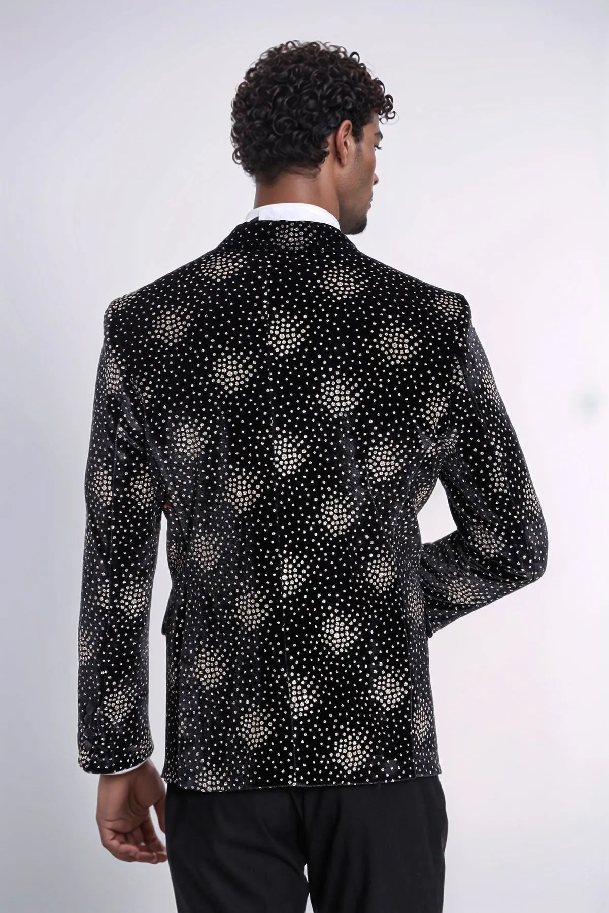 Slim Fit Dot Patterned Black Men Prom Blazer - Wessi