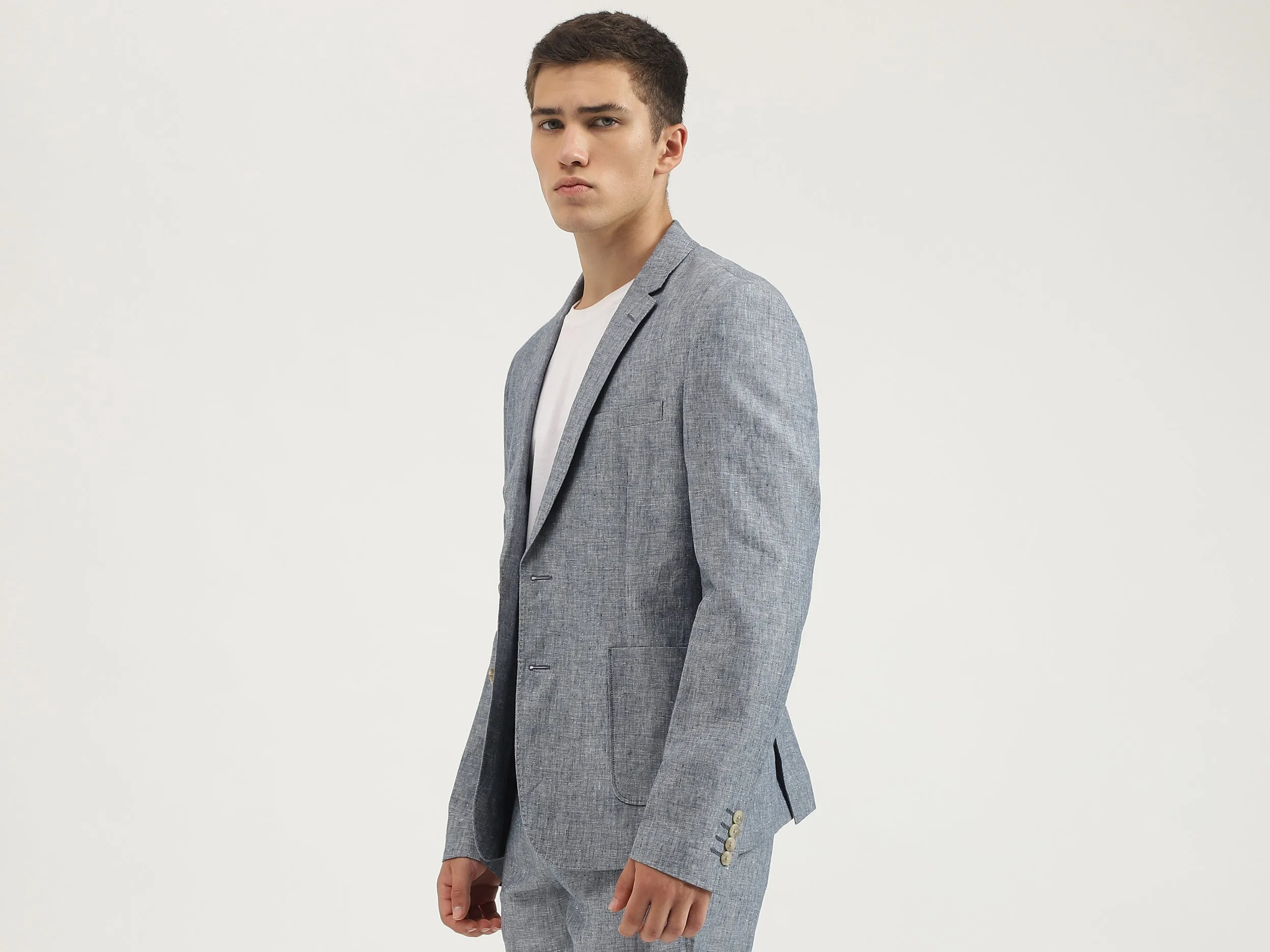 Slim Fit Lapel Collar Solid Blazer