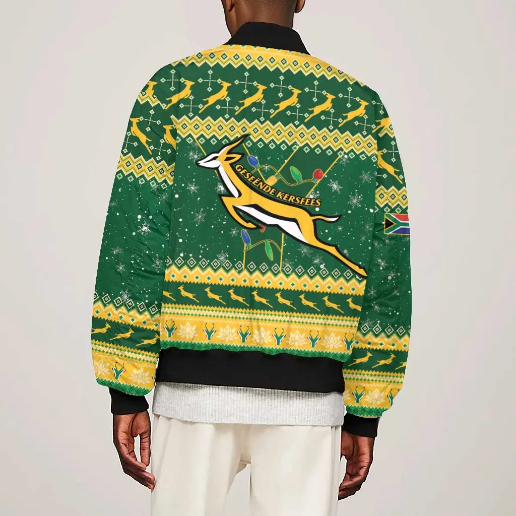 South Africa Christmas Rugby Bomber Jacket Springboks Geseende Kersfees LT15
