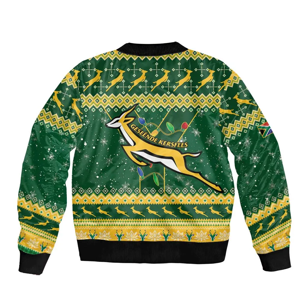 South Africa Christmas Rugby Bomber Jacket Springboks Geseende Kersfees LT15