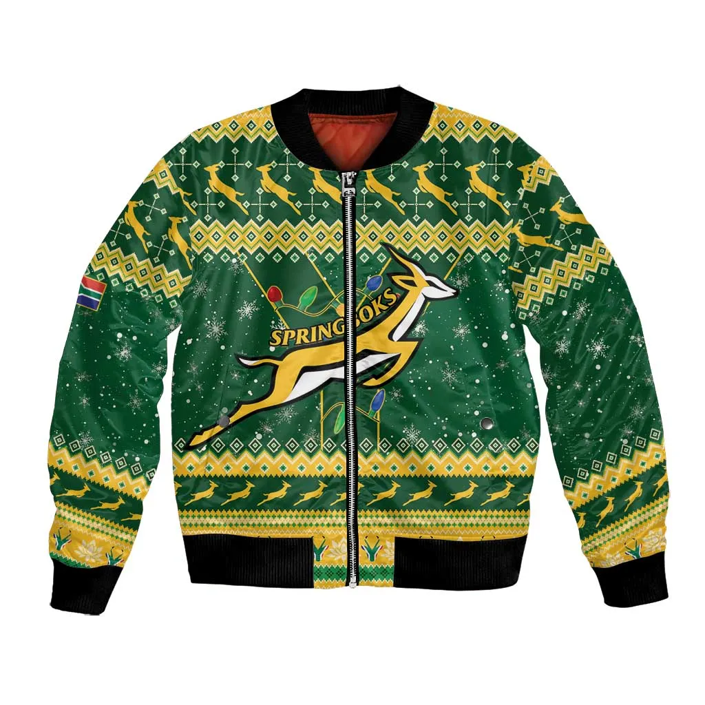 South Africa Christmas Rugby Bomber Jacket Springboks Geseende Kersfees LT15