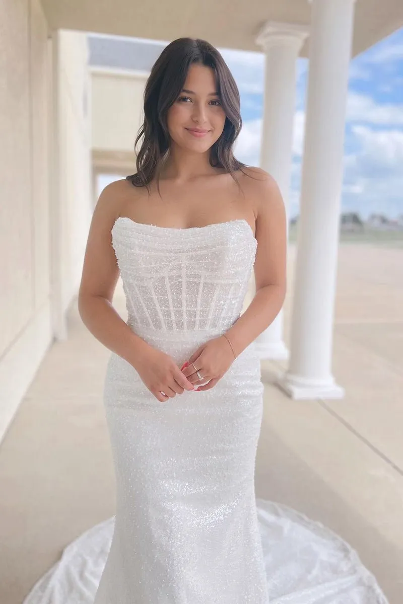 Sparkly Sequins Mermaid Strapless Wedding Dresses