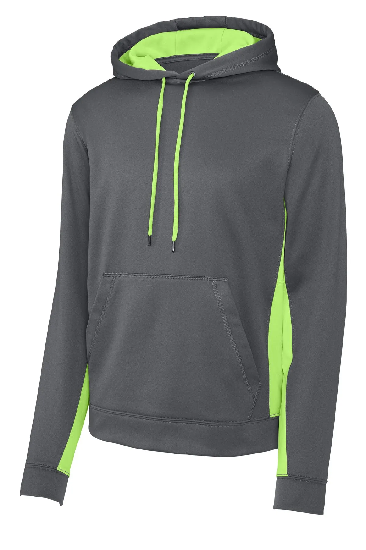 Sport-Tek Sport-Wick Fleece Colorblock Hooded Pullover. ST235 Dark Smoke Grey/ Lime Shock