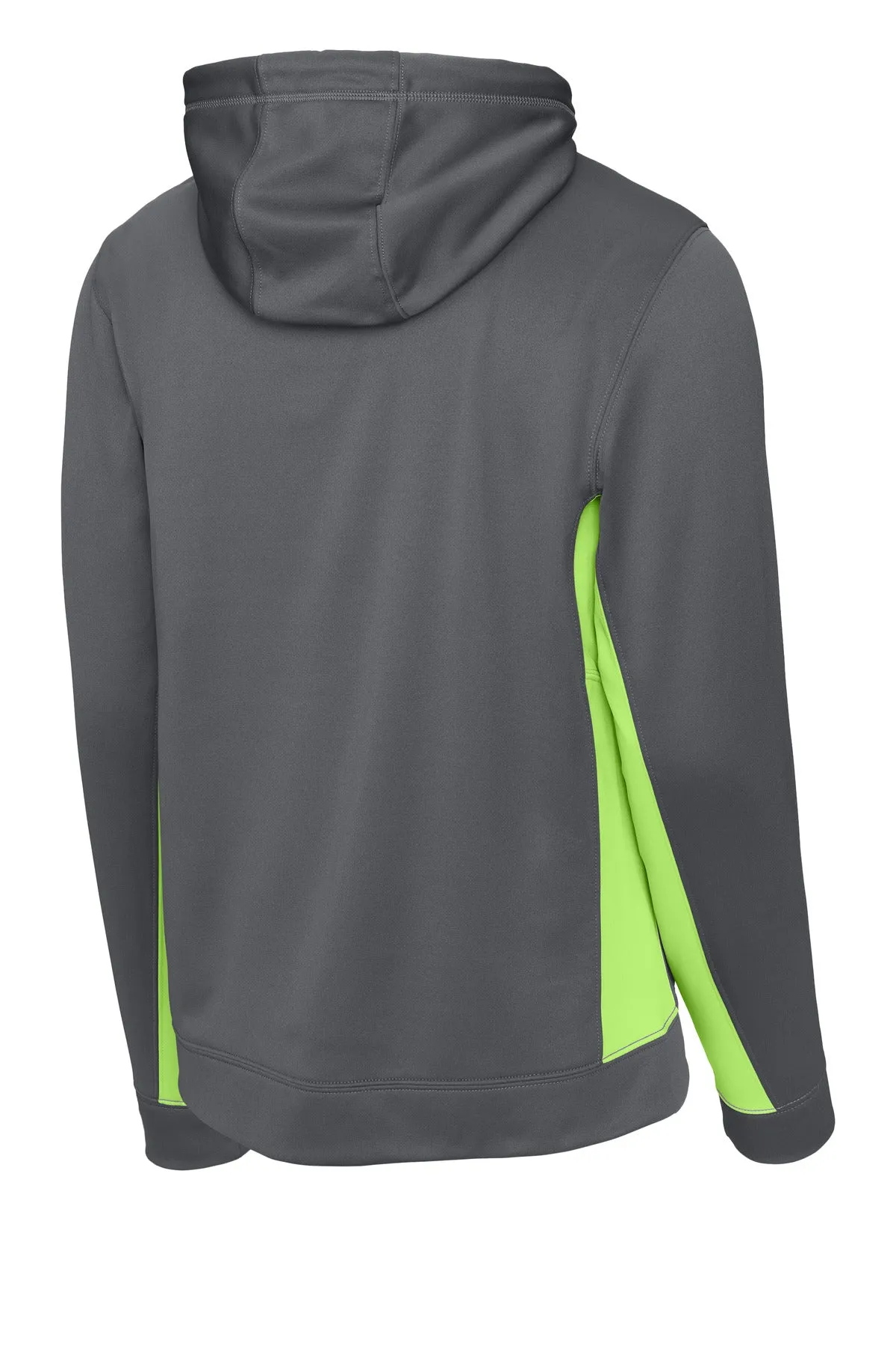 Sport-Tek Sport-Wick Fleece Colorblock Hooded Pullover. ST235 Dark Smoke Grey/ Lime Shock