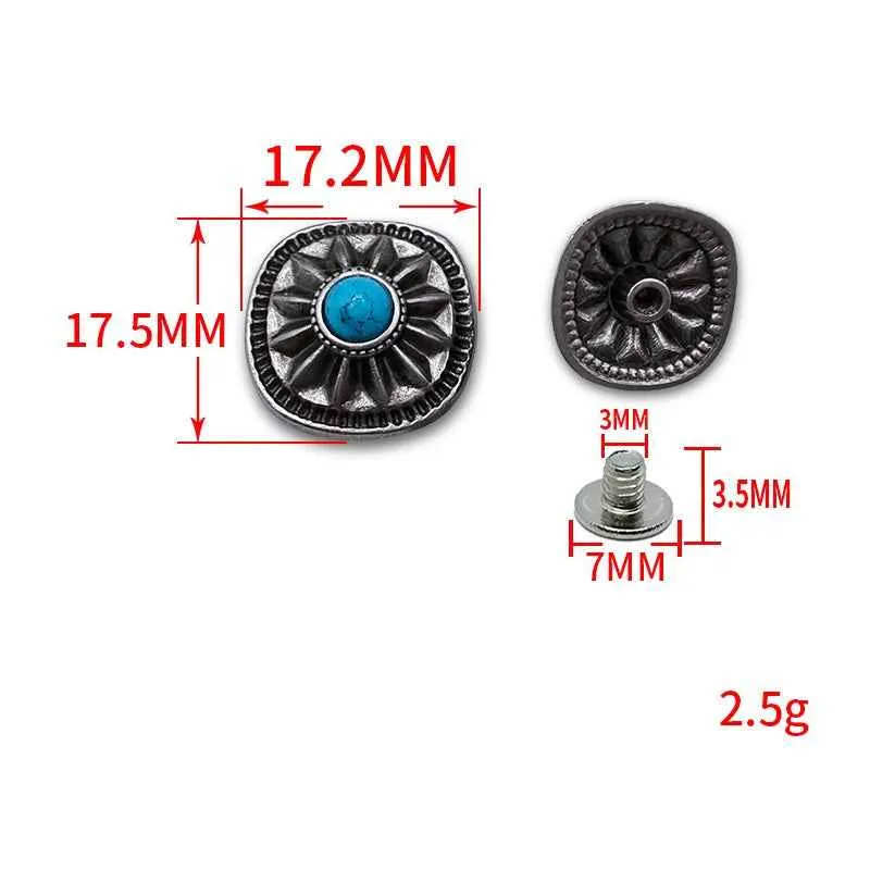 Square Chrysanthemum Turquoise Screw Studs Antique Floral 20 Pack