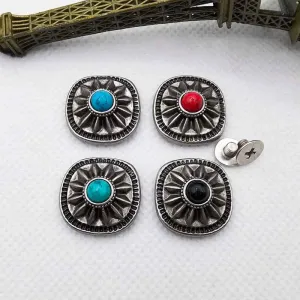 Square Chrysanthemum Turquoise Screw Studs Antique Floral 20 Pack