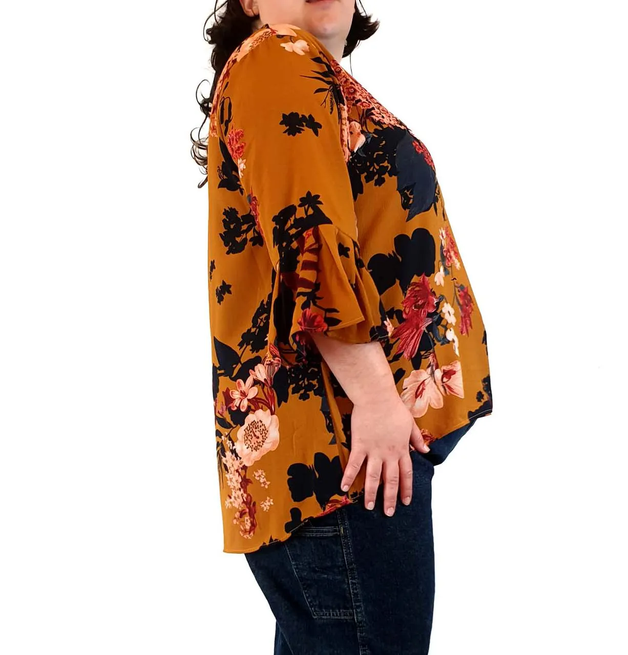 St Frock mustard floral long sleeve top size 22