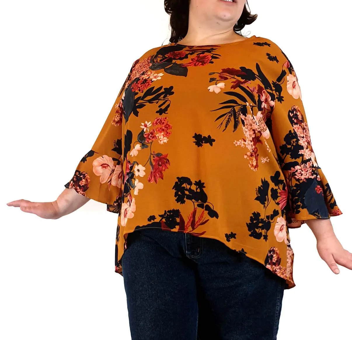 St Frock mustard floral long sleeve top size 22