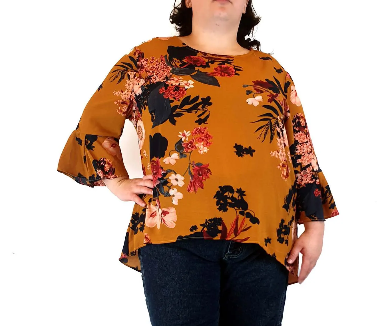 St Frock mustard floral long sleeve top size 22