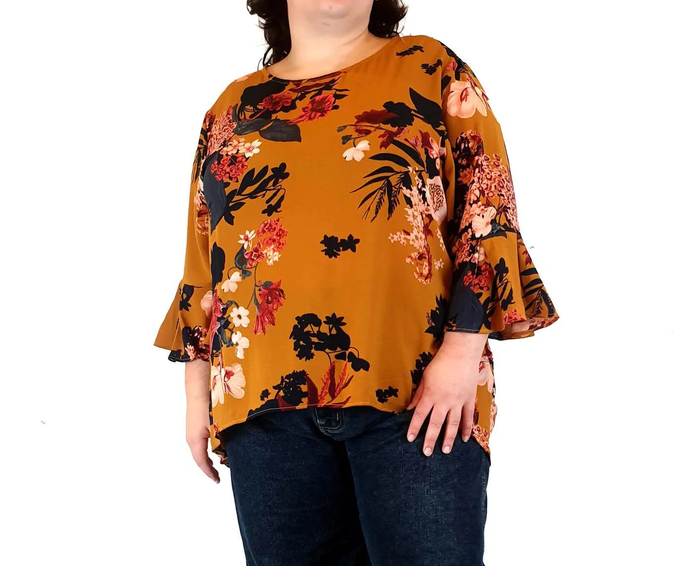 St Frock mustard floral long sleeve top size 22