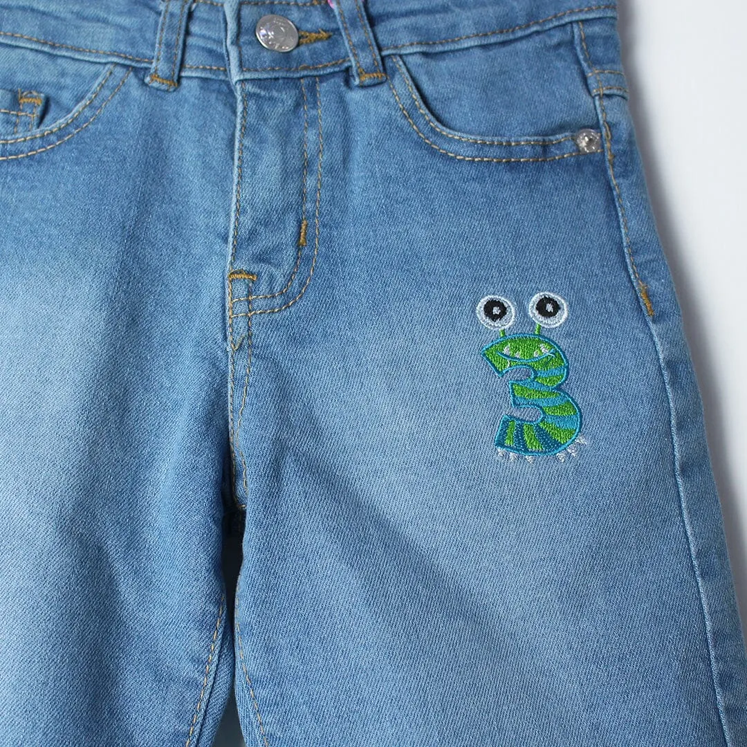 Stellar Blue Themed Denim Boys Short
