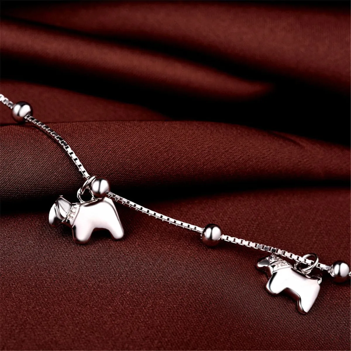 Sterling Silver Horses Charm Anklet