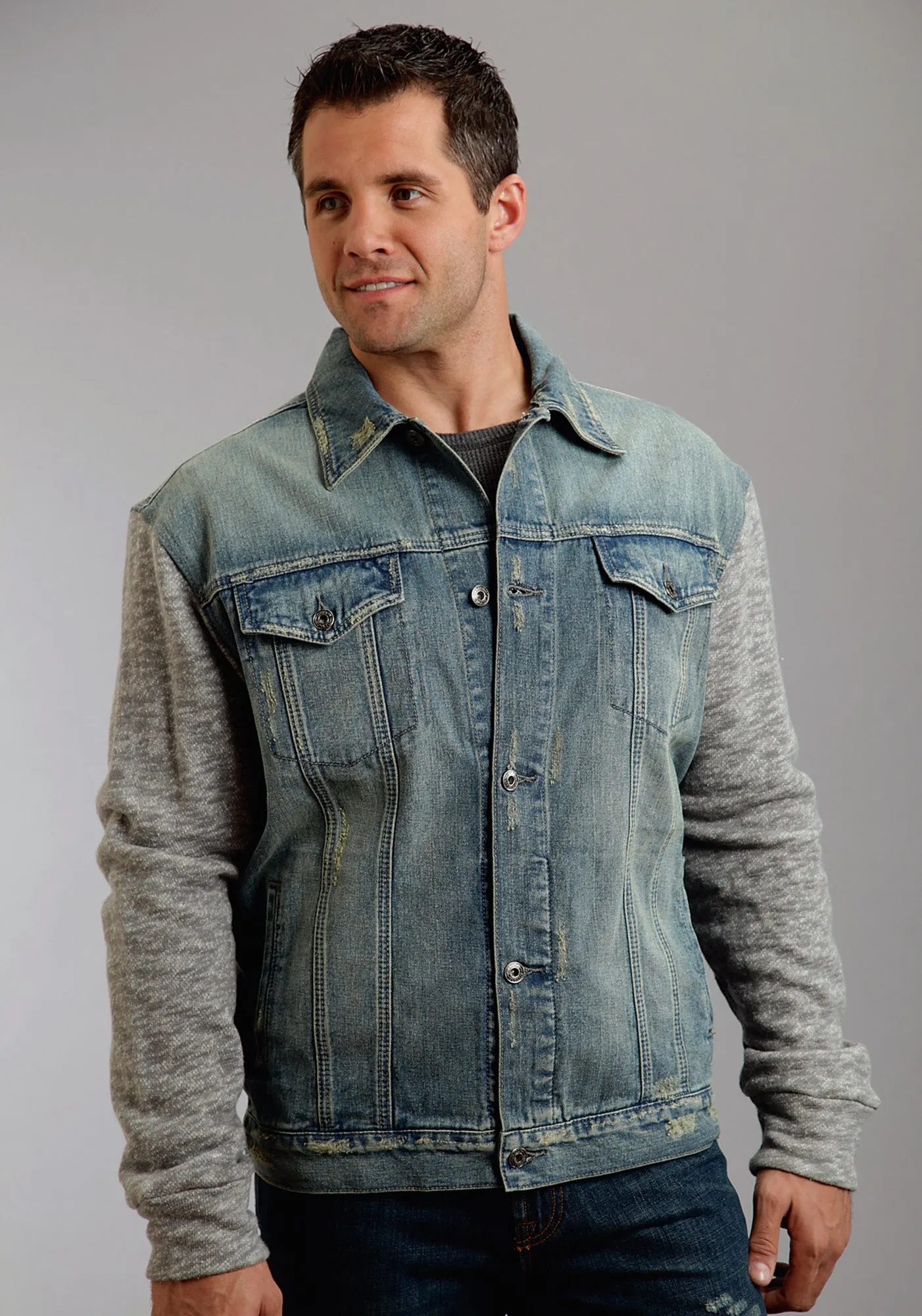 Stetson Mens Stretch Knit Sleeves Blue 100% Cotton Cotton Jacket