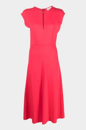 Stretch Crepe Cady Flared Dress in Watermelon