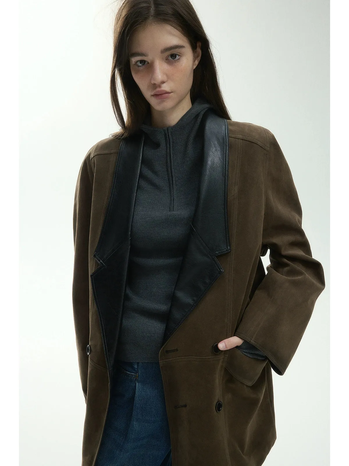 Suede Double-Breasted Blazer