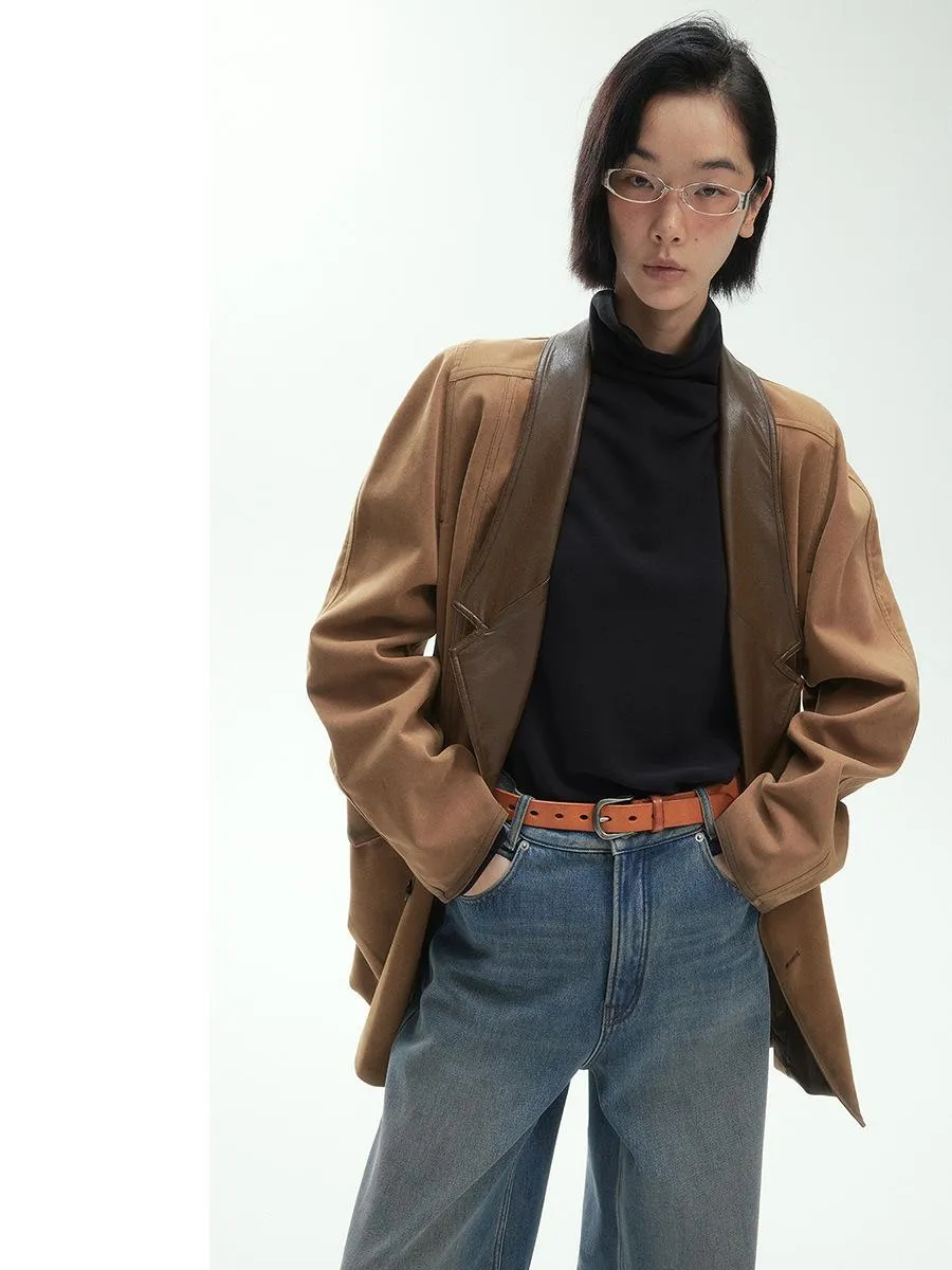 Suede Double-Breasted Blazer