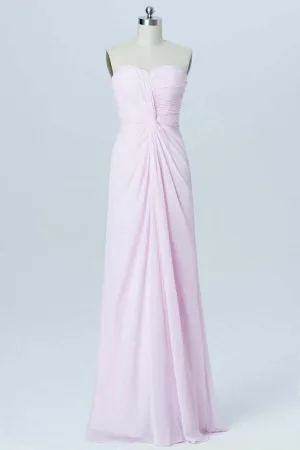 Sweetheart Pink Knotted Front Chiffon A-line Long Bridesmaid Dress
