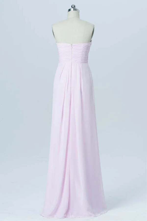 Sweetheart Pink Knotted Front Chiffon A-line Long Bridesmaid Dress