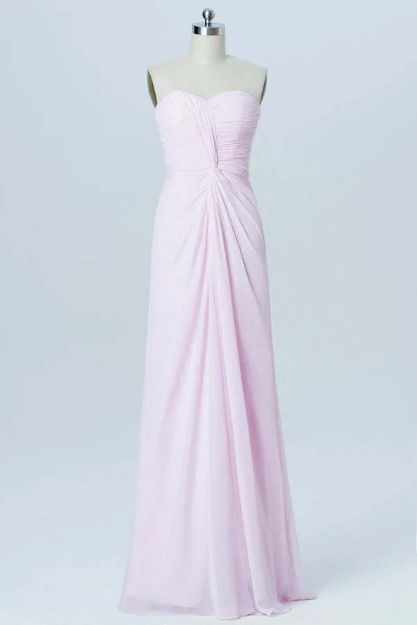 Sweetheart Pink Knotted Front Chiffon A-line Long Bridesmaid Dress