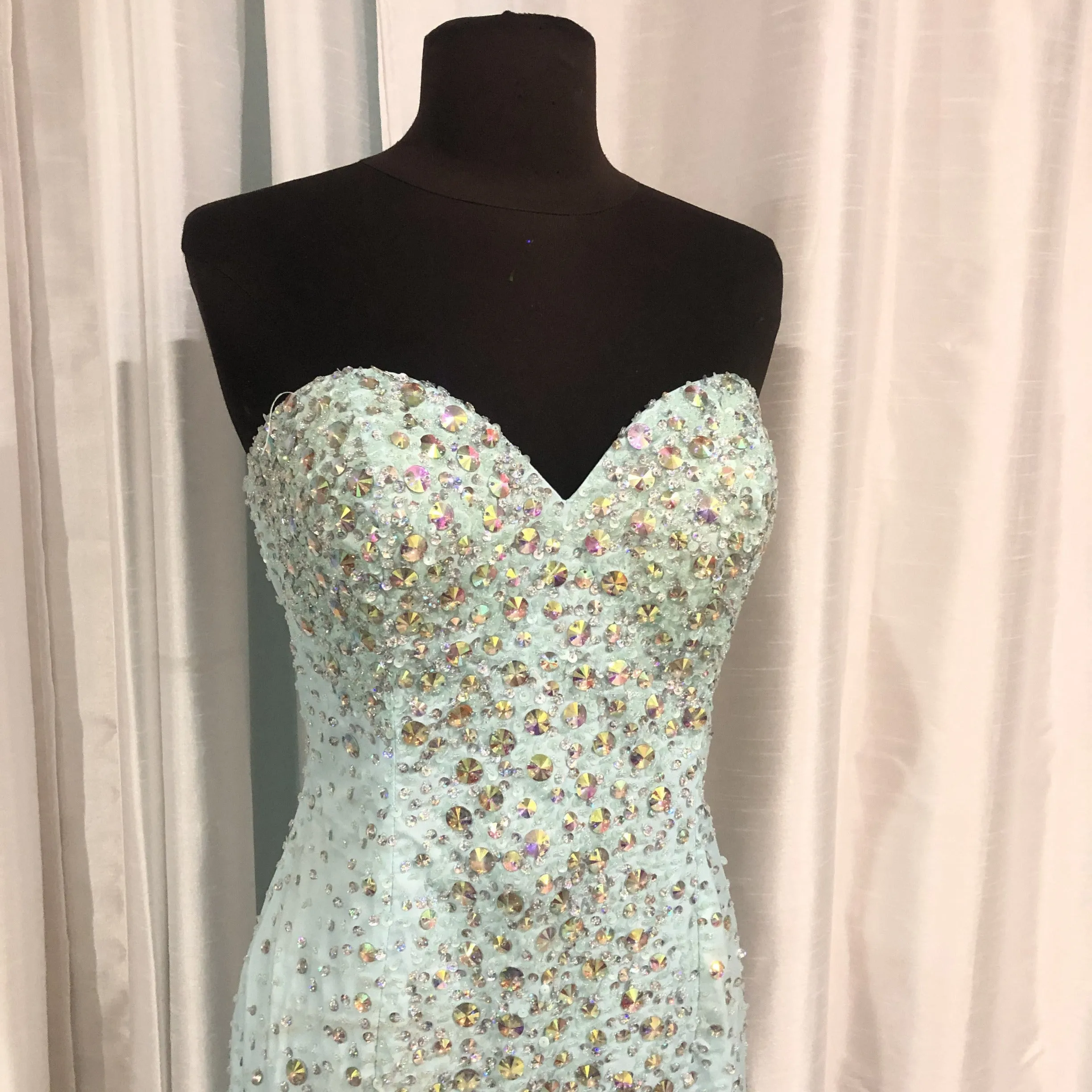 TERANI COUTURE Aqua Strapless Embellished Long Dress Size 8