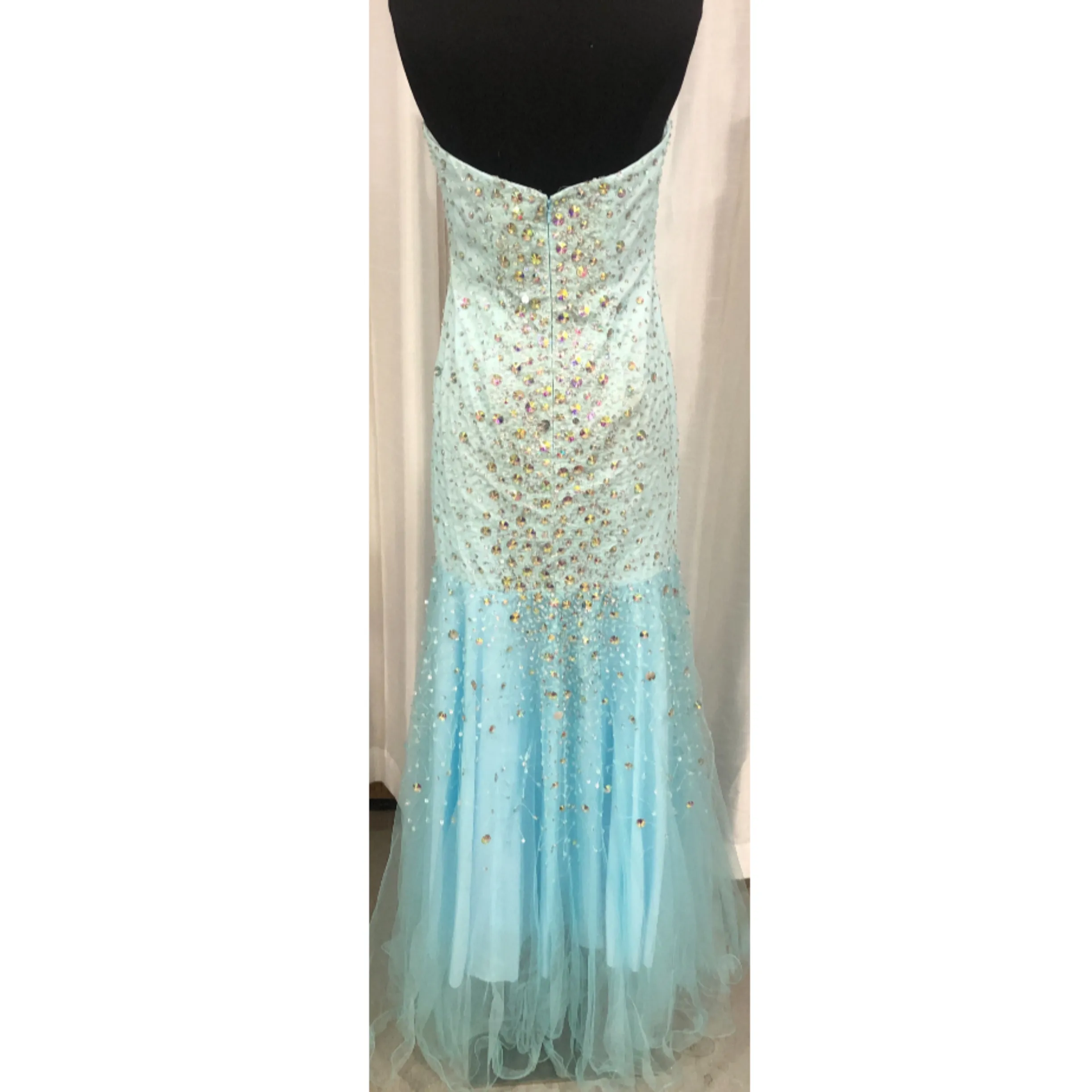 TERANI COUTURE Aqua Strapless Embellished Long Dress Size 8