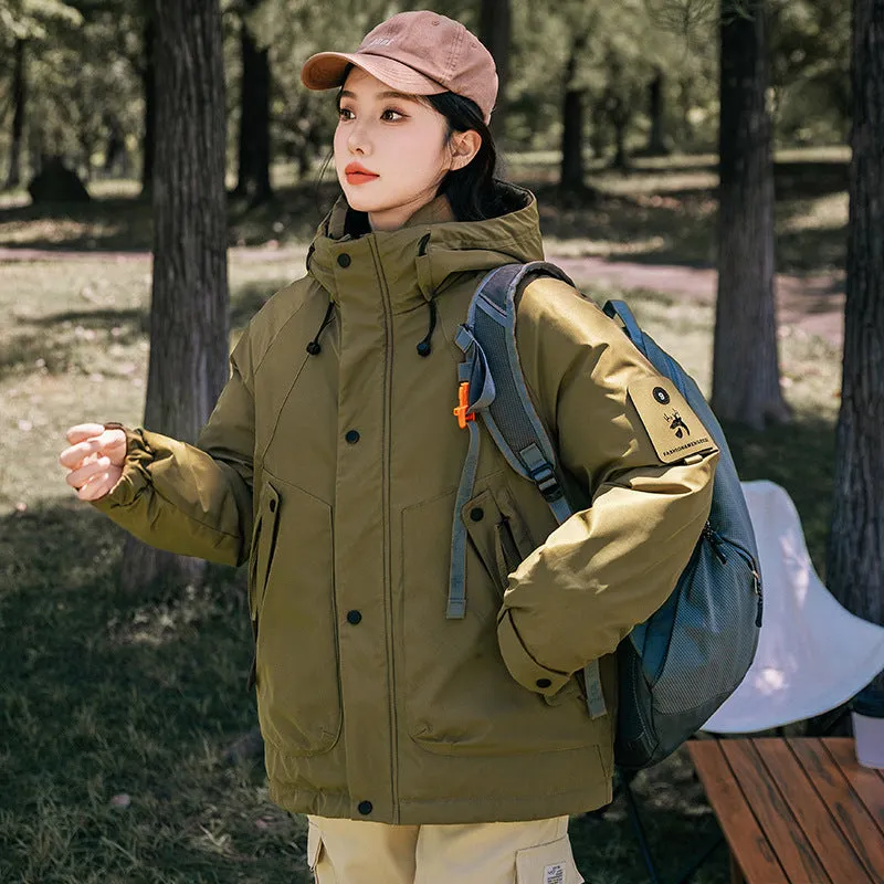 Thickened and easy-to-clean cargo field jacket with a full-zip design