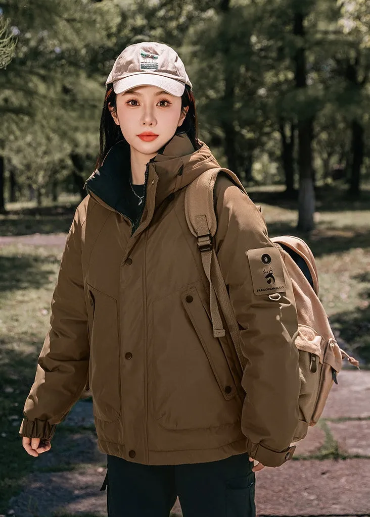 Thickened and easy-to-clean cargo field jacket with a full-zip design