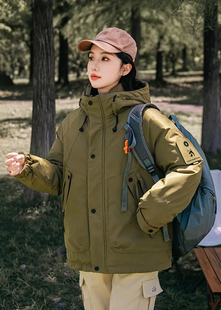 Thickened and easy-to-clean cargo field jacket with a full-zip design