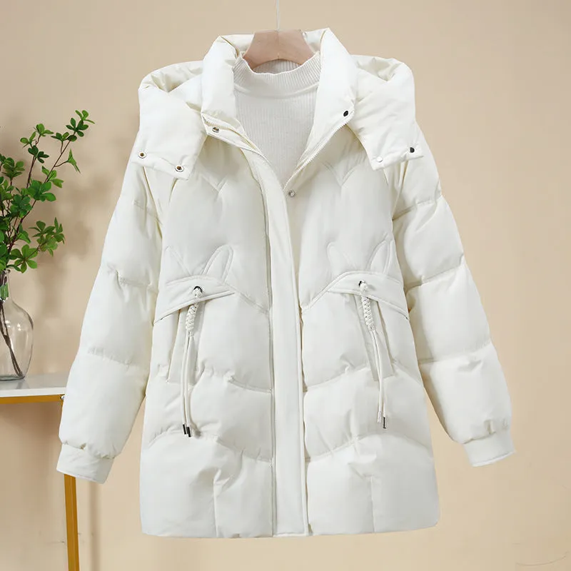 Thickened Quilted Puffer Jacket in Solid Color for Women