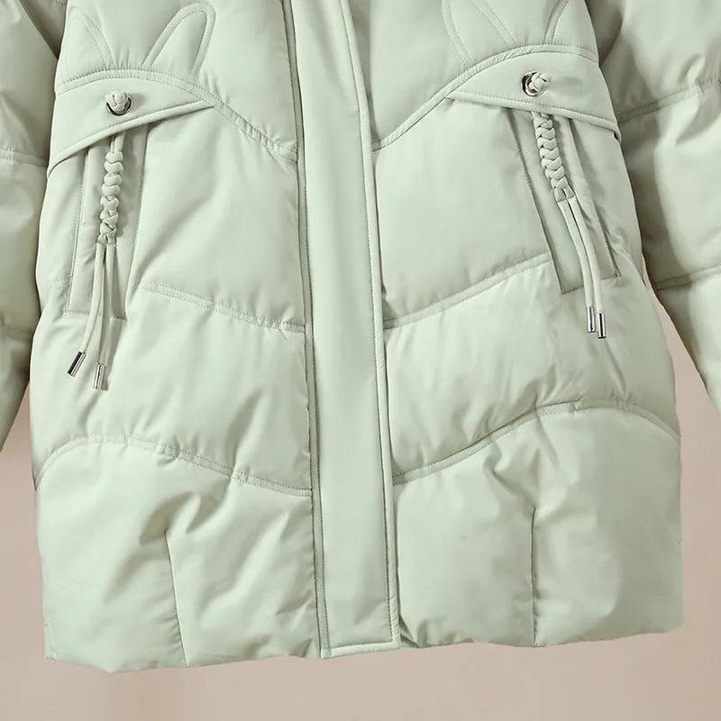 Thickened Quilted Puffer Jacket in Solid Color for Women