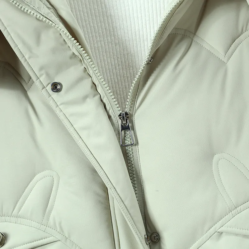 Thickened Quilted Puffer Jacket in Solid Color for Women