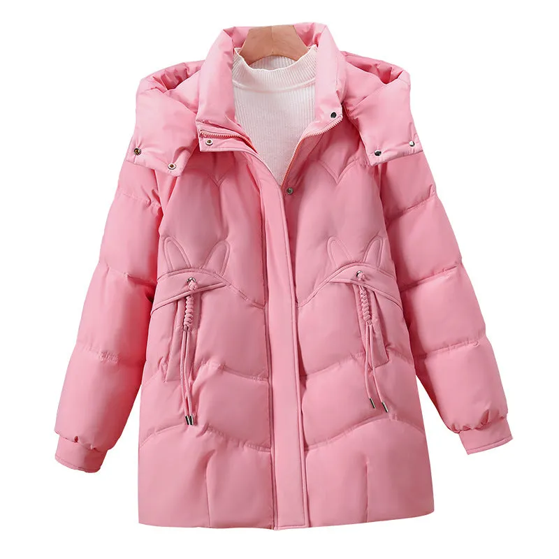 Thickened Quilted Puffer Jacket in Solid Color for Women