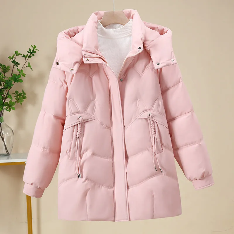 Thickened Quilted Puffer Jacket in Solid Color for Women