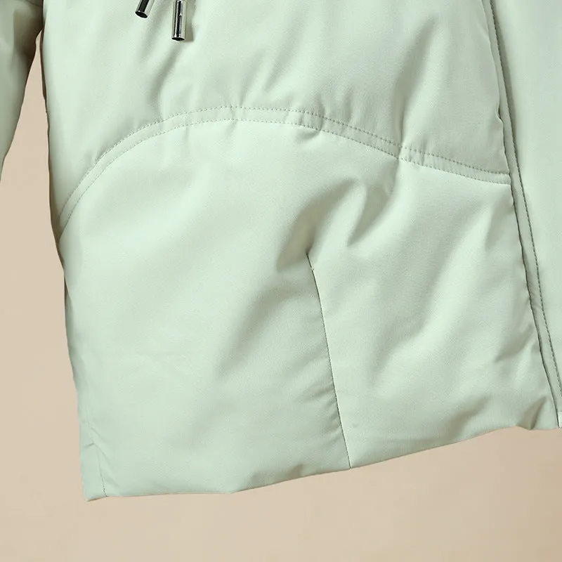 Thickened Quilted Puffer Jacket in Solid Color for Women