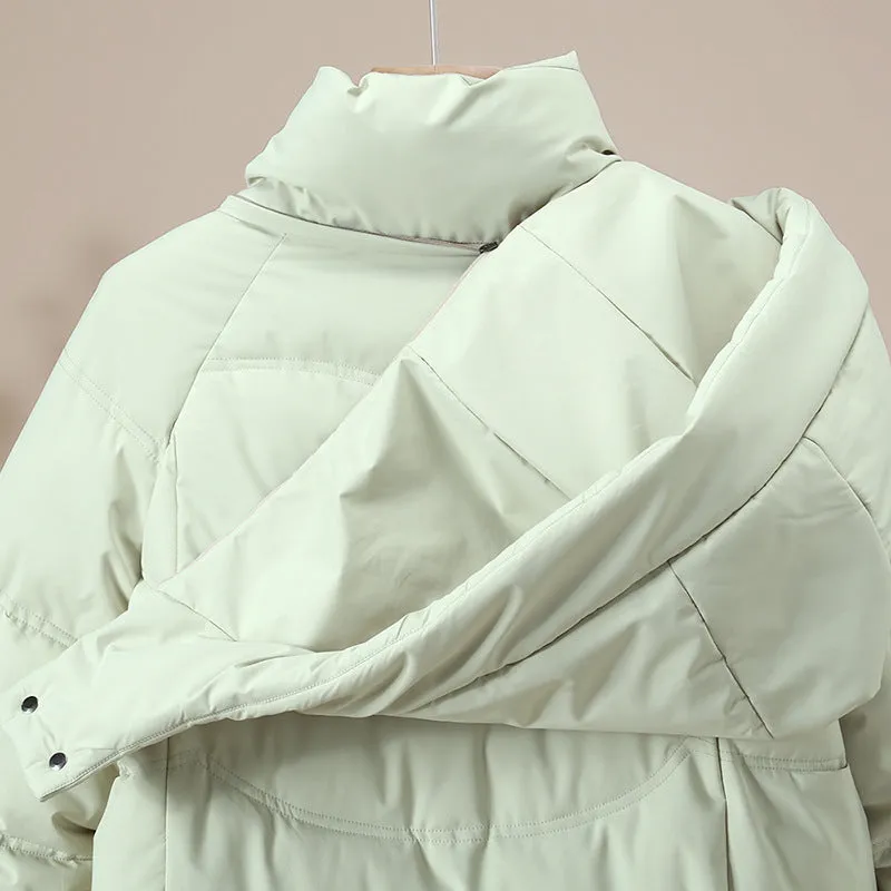 Thickened Quilted Puffer Jacket in Solid Color for Women