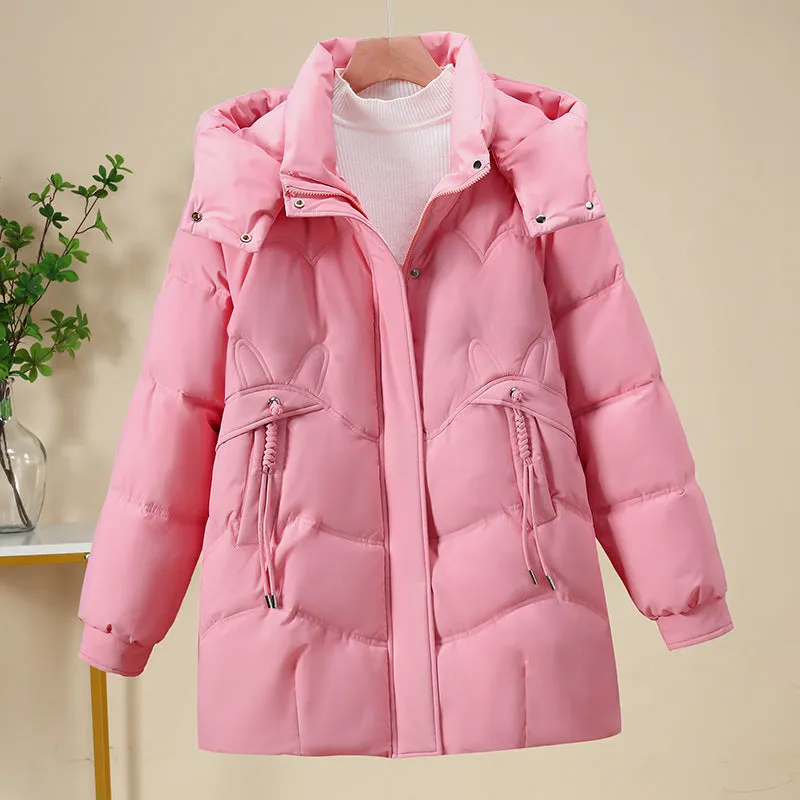 Thickened Quilted Puffer Jacket in Solid Color for Women