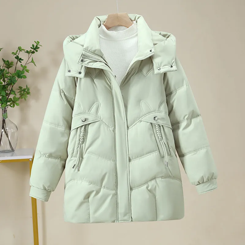 Thickened Quilted Puffer Jacket in Solid Color for Women