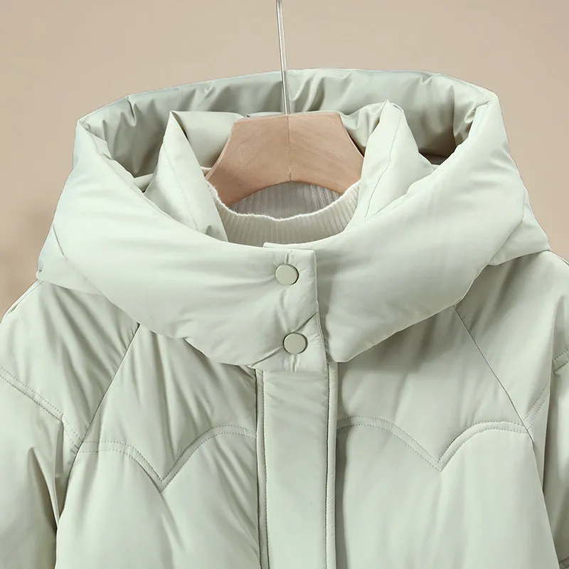 Thickened Quilted Puffer Jacket in Solid Color for Women