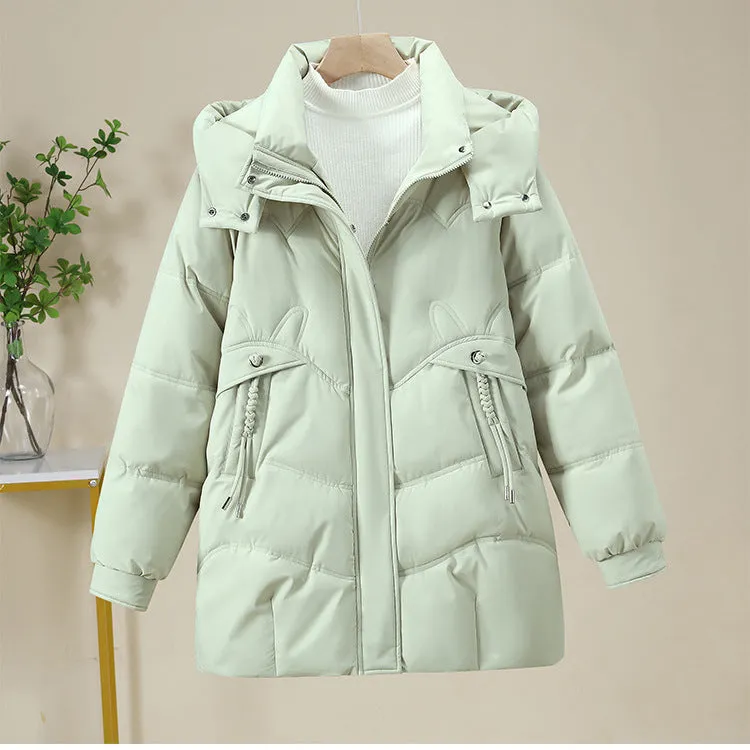 Thickened Quilted Puffer Jacket in Solid Color for Women