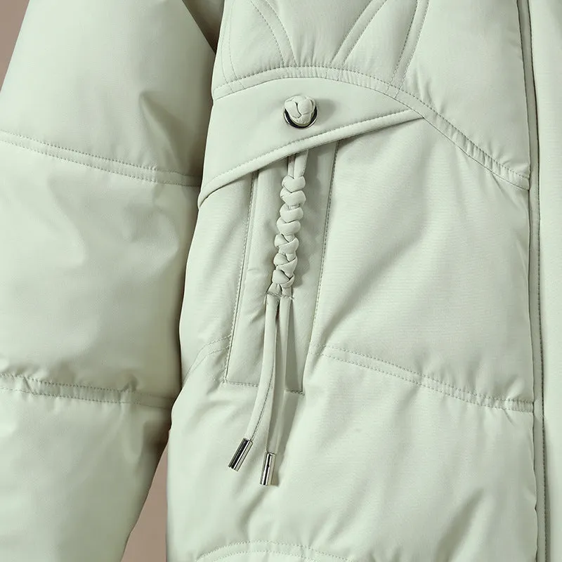 Thickened Quilted Puffer Jacket in Solid Color for Women