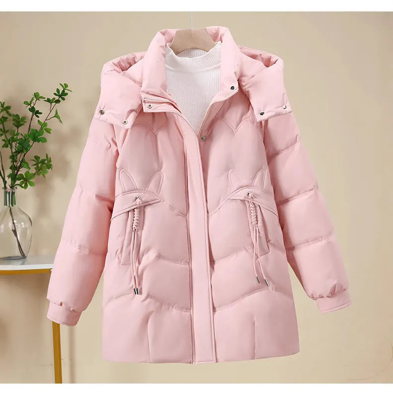 Thickened Quilted Puffer Jacket in Solid Color for Women