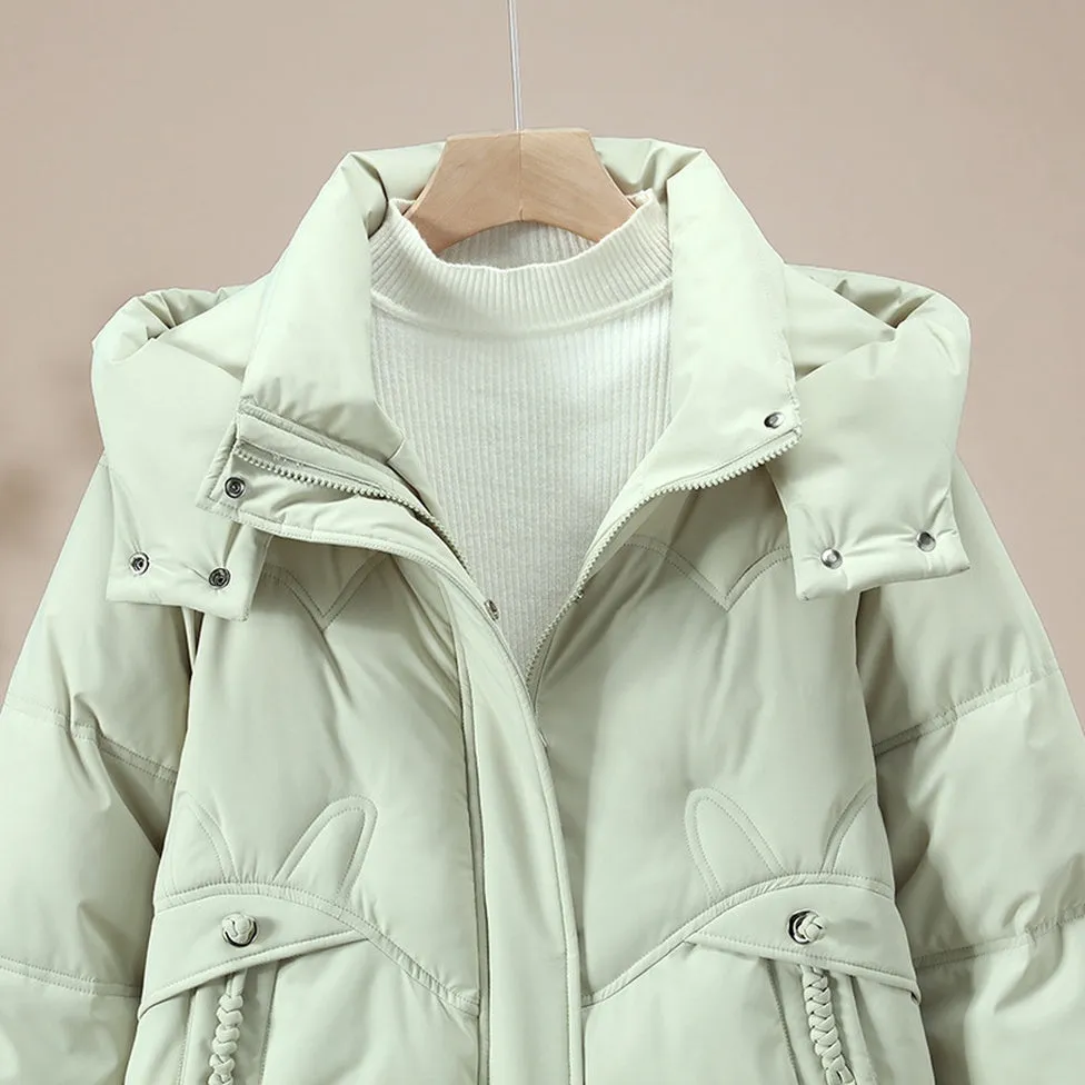 Thickened Quilted Puffer Jacket in Solid Color for Women
