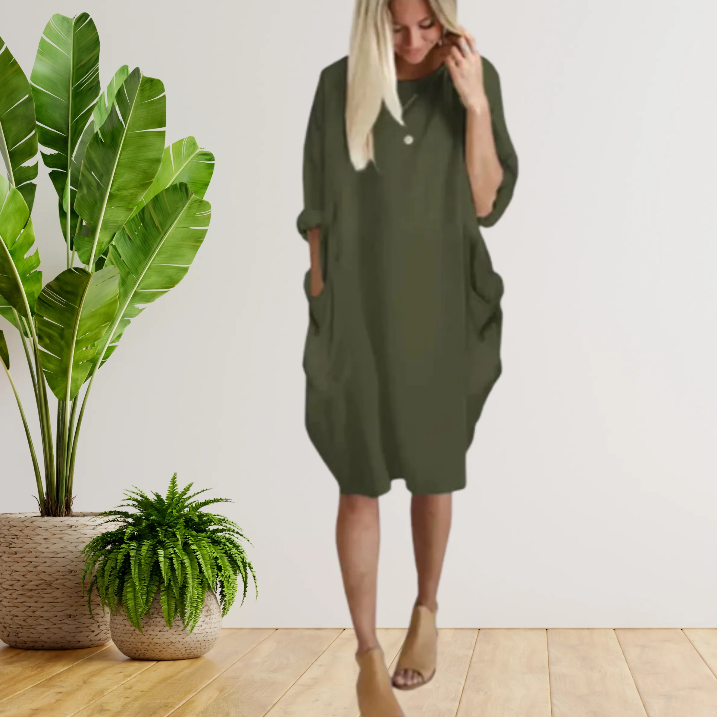Tifanny - Loose pocket dress with long sleeves