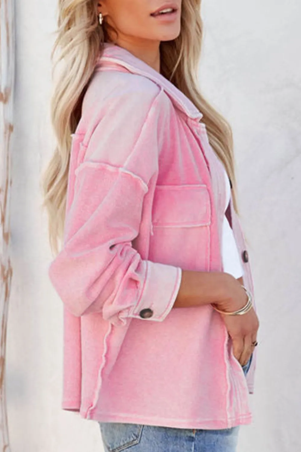 Tillie Exposed Seam Collared Neck Drop Shoulder Jacket