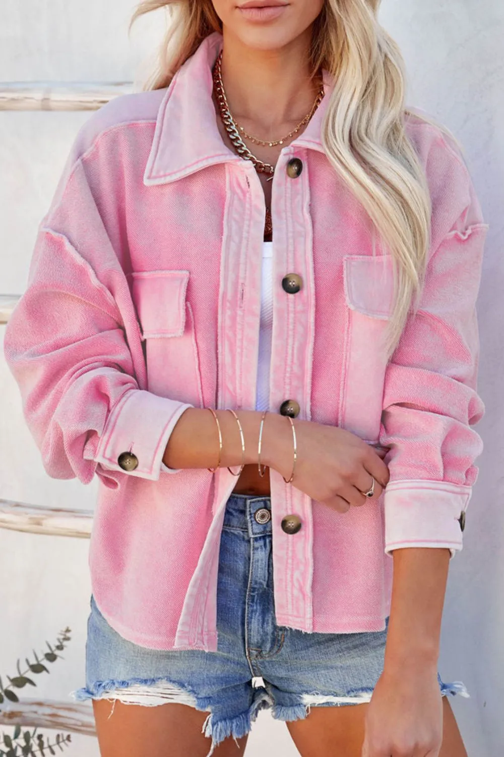 Tillie Exposed Seam Collared Neck Drop Shoulder Jacket